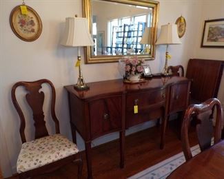 Dutch 19th century Mahogany Sideboard, green marble base lamps, etc.