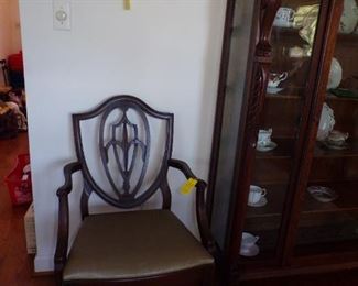 Hepplewhite chair, hanging shelf with Herend bird figurine