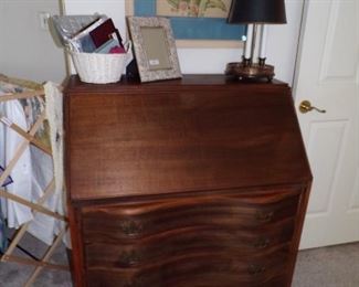 Winthrop desk, framed vintage art, desk lamp, etc.