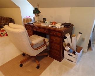 Nice desk with glass cut for the desk, upholstered office chair, etc.