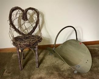 Birch and Grapevine Chair and Firewood Log Holder 