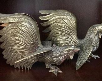 Pair of Fighting Rooster Figurines 