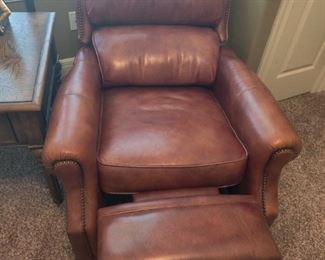 BRADINGTON YOUNG BRAND - BEAUTIFUL NAIL HEAD TRIM - RECLINING LEATHER CHAIR - EXCELLENT CONDITION - RETAILS FOR OVER $2,800, OUR PRICE - $500