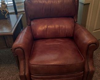 BRADINGTON YOUNG BRAND - BEAUTIFUL NAIL HEAD TRIM - RECLINING LEATHER CHAIR - EXCELLENT CONDITION - RETAILS FOR OVER $2,800, OUR PRICE - $500