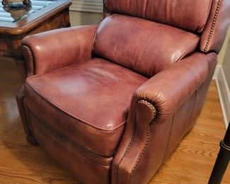 BRADINGTON YOUNG BRAND - BEAUTIFUL NAIL HEAD TRIM - RECLINING LEATHER CHAIR - EXCELLENT CONDITION - RETAILS FOR OVER $2,800, OUR PRICE - $500