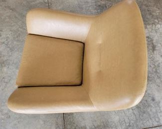 UTTERMOST BRAND - SCOYLYN - LEATHER S WIVEL CHAIR - MINT CONDITION - RETAIL - $723.80 +, PURCHASED FOR $395, OUR PRICE - $250.00 - Comfortable And Easy, Contemporary Style Arm Chair In Rich, Warm Tones. Loose Seat Cushion And Tufted Back Are A Supple, Tan Polyurethane With Stainless Steel Swivel Base Finished In Oil Rubbed Bronze. Seat Height Is 17".