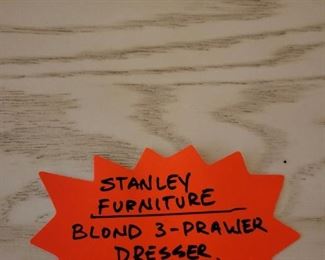 STANLEY BRAND - 3 DRAWER WOODEN DRESSER - EXCELLENT CONDITION - $65