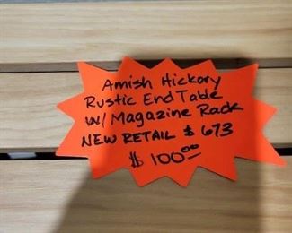 Amish Hickory Rustic End Table with Magazine Rack - RETAILS $673, OUR PRICE IS $100.00