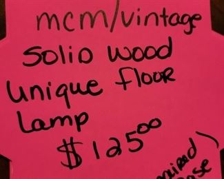 VINTAGE/MCM - SOLID WOOD & METAL BASE & TRIM FLOOR LAMP - (REPAIRED) - $125