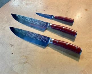 FORGED IN FIRE, 8" Stainless Chef Knives and a 3.5" Paring Knife with Hammered Blades