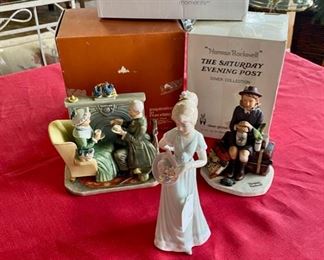 Norman Rockwell BACK FROM CAMP Porcelain Figurine , and a GORHAM N.Rockwell 1955 Four Seasons, as well as, a HOUSE OF LLOYD Garden Party Porcelain Figurine, all with original boxes 