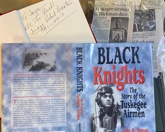 SIGNED by Tuskegee Airman (Judge) Robert Decatur, BLACK KNIGHTS Book with Vintage Newspaper Clippings regarding the Tuskegee Airmen