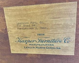 Label on back of Mahogany Cabinet 