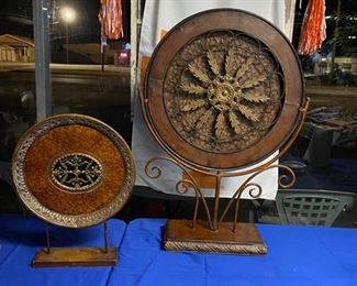 21" and 36" Round Metal Art on Wooden Stands