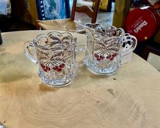 c.1880's EAPG NORTHWOOD Cherry Cable Clear Glass Sugar and Creamer 