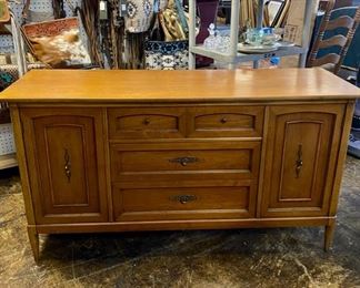 MCM Maple Buffet with 3 Drawers (1 Lined Silverware Drawer) and 2 Doors with Inside Shelves