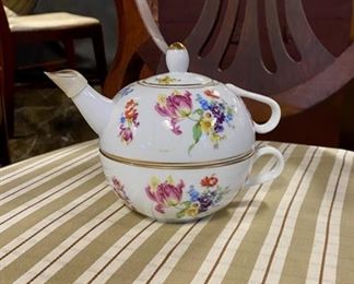 Unusual 3-Piece ANDREA by SADEK, Japan, Vintage Hand Painted Porcelain Teapot with Gold Orig Sticker on Bottom 