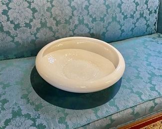 MCM, Signed FRANK MORENO, Calif. USA, GREAT PIECE for indoors or out! Large 19" Low Bulb Bowl, Cream Colored, BEAUTIFUL PIECE with the perfect signs of aging, c.1960's