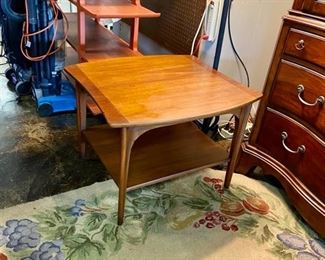 Mid Century Modern Large Square 2-Tone Wooden End Table with Bottom Shelf