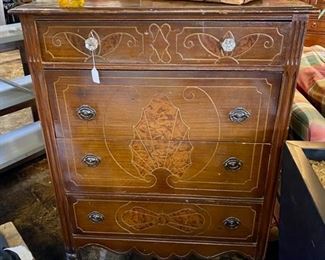 Antique 4-Drawer Chest with Engraved Front