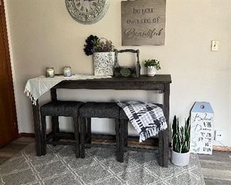 Black mini bar with 3 stools - Home Decor - area rug 