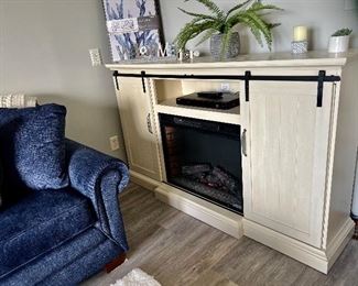 Cream Sliding Barn Door Electric Fireplace TV Stand Media Console 40 1/2" H x 68 1/4" W x 22 3/4" H - NEW DISCOUNTED PRICE - NOW ONLY $350.00