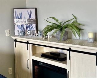 Cream Sliding Barn Door Electric Fireplace TV Stand Media Console 40 1/2" H x 68 1/4" W x 22 3/4" H - NEW DISCOUNTED PRICE - NOW ONLY $350.00