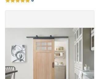 JELD-WEN Unfinished 1-panel Plank Frosted Glass Barn Door Kit with Slab Door and Design Glide Hardware - New - Still in original box - 3 Doors - sold separately 