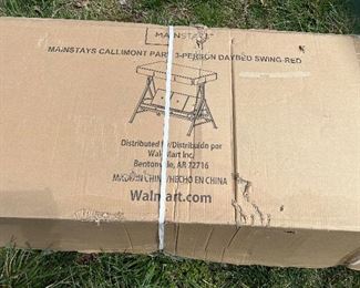 Mainstays Belden Park 3 Person Seat Outdoor Furniture Patio Swing and Daybed with Canopy, Red - BRAND NEW