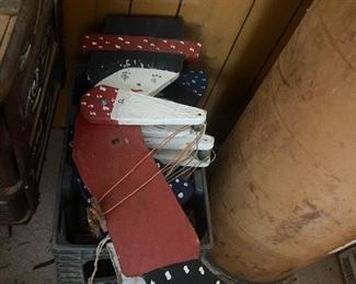 Wooden kids on swings 