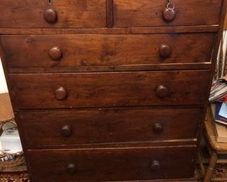 Early Local Handmade Walnut Two Over Four Chest