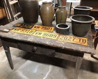 Old Farm Table/Car Tags