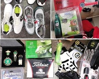 golf shoes (size 13), gloves, balls, cleaning system and more