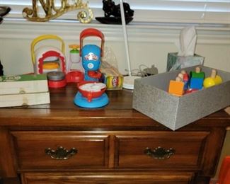 Small Dresser - Toys (Play Dough, wood trains)