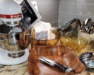 Kitchenaid Mixer, flatware, and kitchen tools