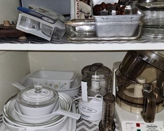 Pyrex and Corning Ware.  Food Choppers, Baking  trays and molds
