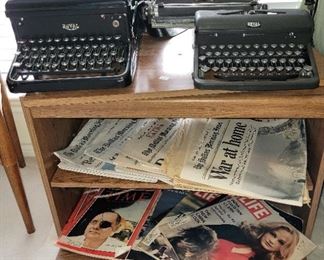 Retro newspapers and magazines.  Royal antique typewriters