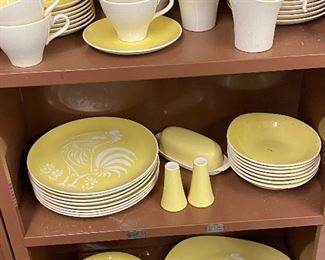 Harkerware dinner set in yellow with crowing rooster design 
