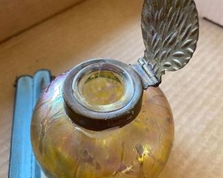 Antique Loetz Glass Inkwell with Insert