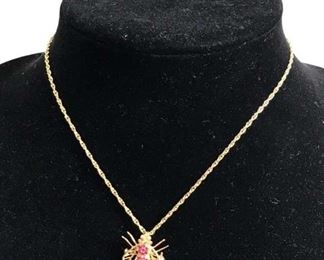 14K Ruby and Diamond Eye Bee Pin-Pendant Necklace 