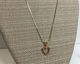 14K Yellow Gold Diamond Heart Necklace 