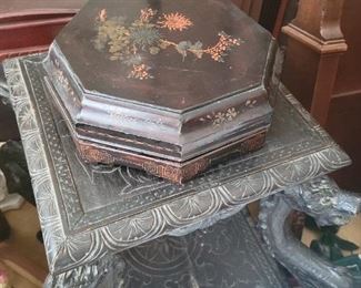 Heavily Carved Asian Dragon Motive  Two Tier Stand Table