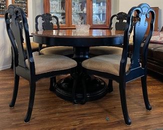 Pedestal Dining Table w Leaf and 6 Chairs (2 Captain Chairs)