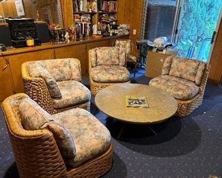 MCM wicker chair set and coffee table