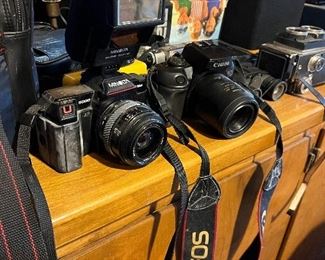 Vintage Canon and Minolta cameras