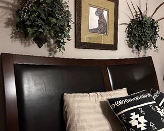 King headboard / Wood & Leather
Wall Mount greenery - $25 for both 
Painting with solid wood frame - $35
OBO