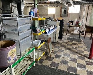 Classical CDs $1/basket
Craft storage container 
Schweppes shelves
Filing cabinet
Enamel cannng pot