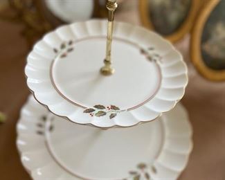 Nikko Co. Japan fine bone china - Golden Holly 2 tier serving plate