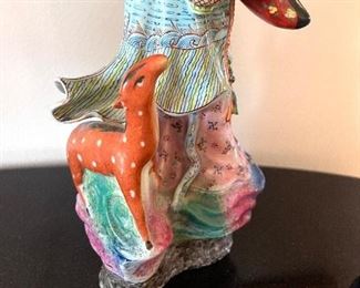 Antique 19th Chinese Femille Rose porcelain Goddess Magu statue 