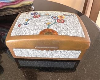 Enamel and brass trinket box